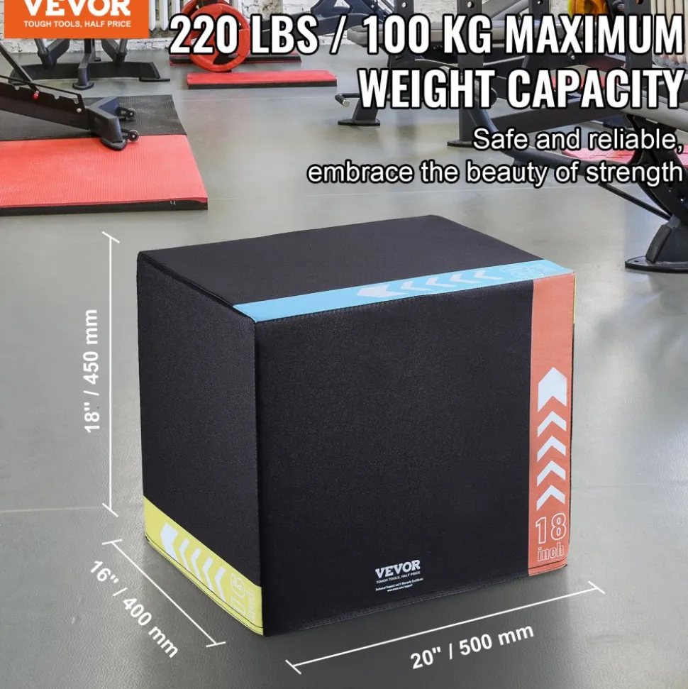 VEVOR 3 in 1 Plyometric Jump Box, 20/18/16 Inch Cotton Plyo Box, Platform & Jumping Agility Box, Anti-Slip Fitness Exercise Step Up Box for Home Gym Training, Conditioning Strength Training, Black