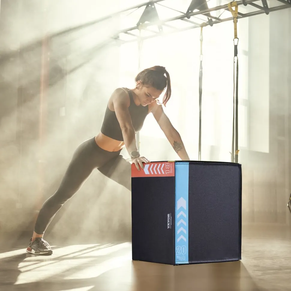 VEVOR 3 in 1 Plyometric Jump Box, 20/18/16 Inch Cotton Plyo Box, Platform & Jumping Agility Box, Anti-Slip Fitness Exercise Step Up Box for Home Gym Training, Conditioning Strength Training, Black