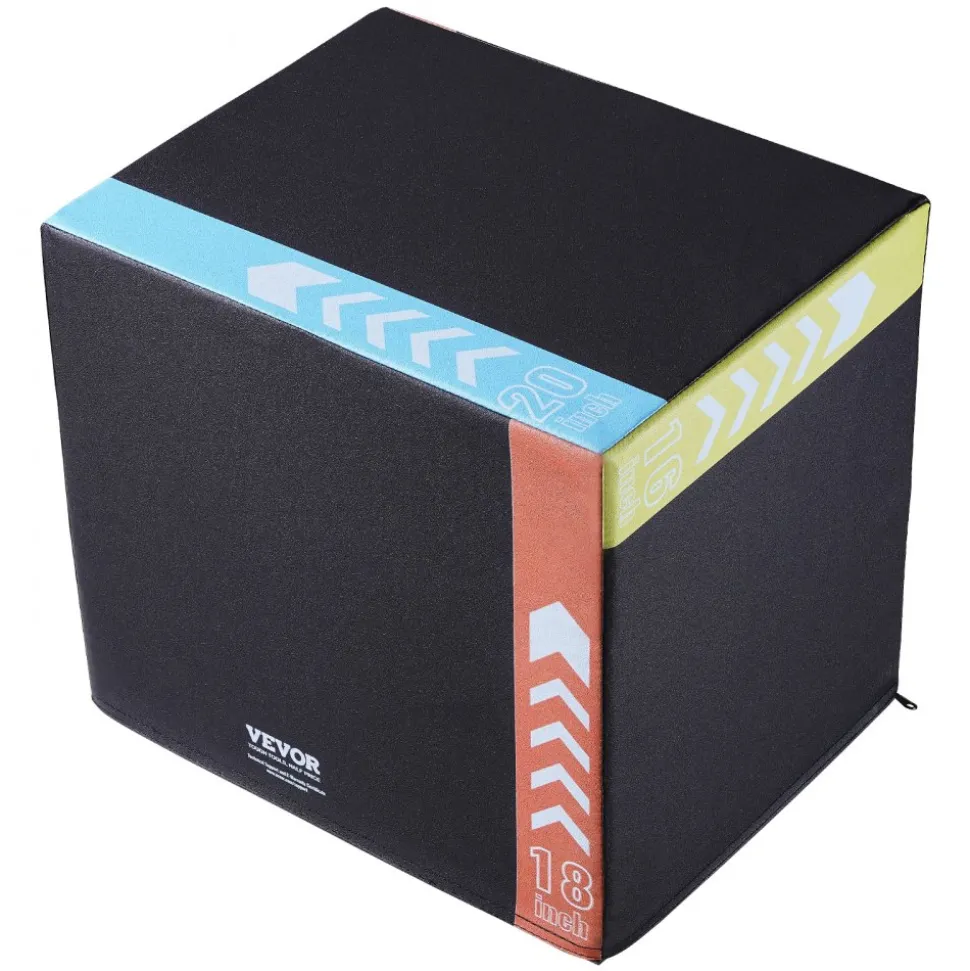 VEVOR 3 in 1 Plyometric Jump Box, 20/18/16 Inch Cotton Plyo Box, Platform & Jumping Agility Box, Anti-Slip Fitness Exercise Step Up Box for Home Gym Training, Conditioning Strength Training, Black