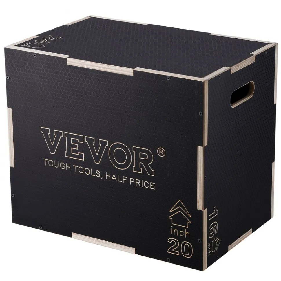 VEVOR 3 in 1 Plyometric Jump Box, 24/20/16 Inch Wooden Plyo Box, Platform & Jumping Agility Box, Anti-Slip Fitness Exercise Step Up Box for Home Gym Training, Conditioning Strength Training, Black