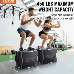 VEVOR 3 in 1 Plyometric Jump Box, 24/20/16 Inch Wooden Plyo Box, Platform & Jumping Agility Box, Anti-Slip Fitness Exercise Step Up Box for Home Gym Training, Conditioning Strength Training, Black