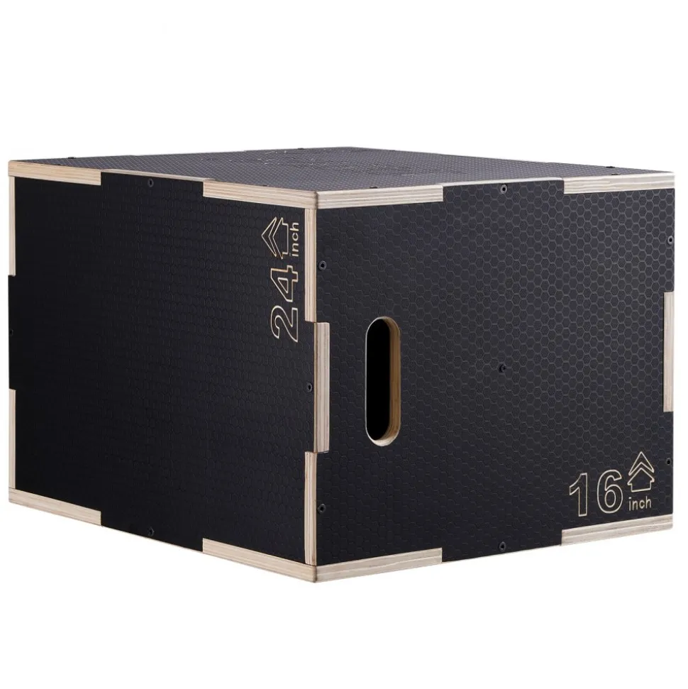 VEVOR 3 in 1 Plyometric Jump Box, 24/20/16 Inch Wooden Plyo Box, Platform & Jumping Agility Box, Anti-Slip Fitness Exercise Step Up Box for Home Gym Training, Conditioning Strength Training, Black