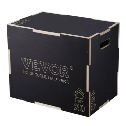VEVOR 3 in 1 Plyometric Jump Box, 24/20/16 Inch Wooden Plyo Box, Platform & Jumping Agility Box, Anti-Slip Fitness Exercise Step Up Box for Home Gym Training, Conditioning Strength Training, Black