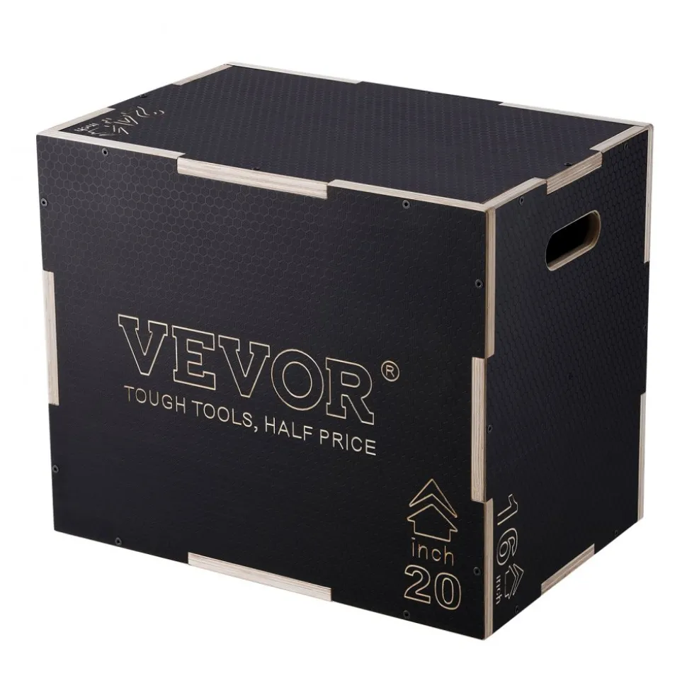 VEVOR 3 in 1 Plyometric Jump Box, 24/20/16 Inch Wooden Plyo Box, Platform & Jumping Agility Box, Anti-Slip Fitness Exercise Step Up Box for Home Gym Training, Conditioning Strength Training, Black