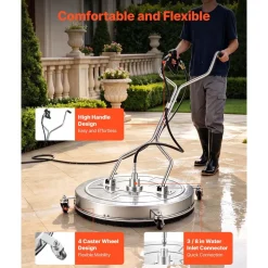 VEVOR 30 in Pressure Washer Surface Cleaner, Raised Handle, Stainless Steel, Power Washer Attachment with Wheels for Concrete, Patio, Sidewalk, Deck, Driveway, Floor, 4000 Max PSI, 3/8 Quick Connector
