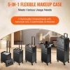 VEVOR 5 in 1 Professional Makeup Train Case Aluminum Cosmetic Case, Rolling Makeup Case Extra Large Trolley Makeup Travel Organizer, with 360° Swivel Wheels & Adjustable Pull Rod, Black