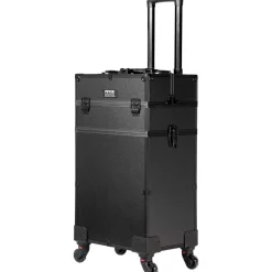 VEVOR 5 in 1 Professional Makeup Train Case Aluminum Cosmetic Case, Rolling Makeup Case Extra Large Trolley Makeup Travel Organizer, with 360° Swivel Wheels & Adjustable Pull Rod, Black