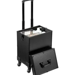 VEVOR 5 in 1 Professional Makeup Train Case Aluminum Cosmetic Case, Rolling Makeup Case Extra Large Trolley Makeup Travel Organizer, with 360° Swivel Wheels & Adjustable Pull Rod, Black