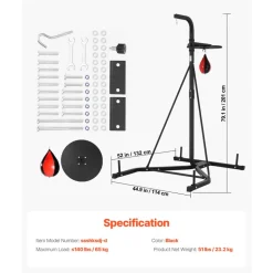 VEVOR 2 in 1 Punching Bag Stand, Steel Heavy Duty Workout Equipment, Adjustable Height Boxing Punching Bag and Speed Bag Stand, Freestanding Sandbag Rack, Holds Up to 140 lbs, for Home Gym Fitness