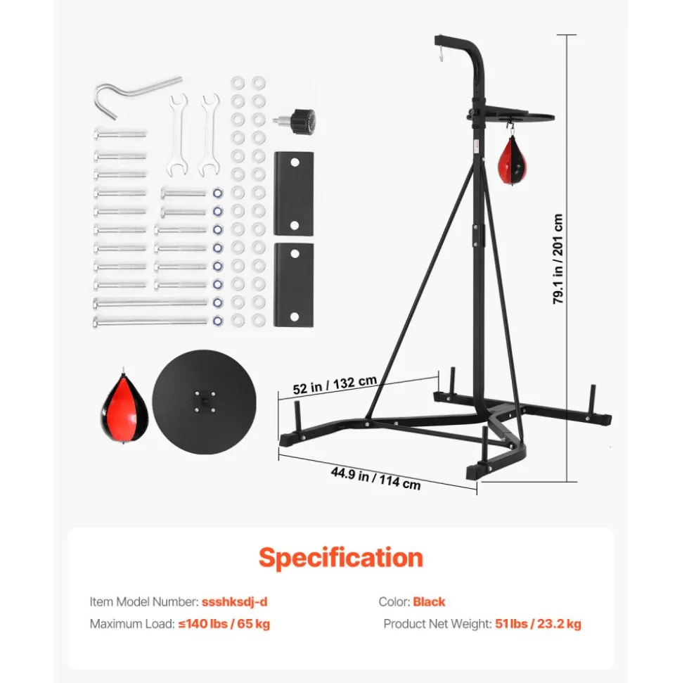 VEVOR 2 in 1 Punching Bag Stand, Steel Heavy Duty Workout Equipment, Adjustable Height Boxing Punching Bag and Speed Bag Stand, Freestanding Sandbag Rack, Holds Up to 140 lbs, for Home Gym Fitness