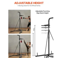 VEVOR 2 in 1 Punching Bag Stand, Steel Heavy Duty Workout Equipment, Adjustable Height Boxing Punching Bag and Speed Bag Stand, Freestanding Sandbag Rack, Holds Up to 140 lbs, for Home Gym Fitness