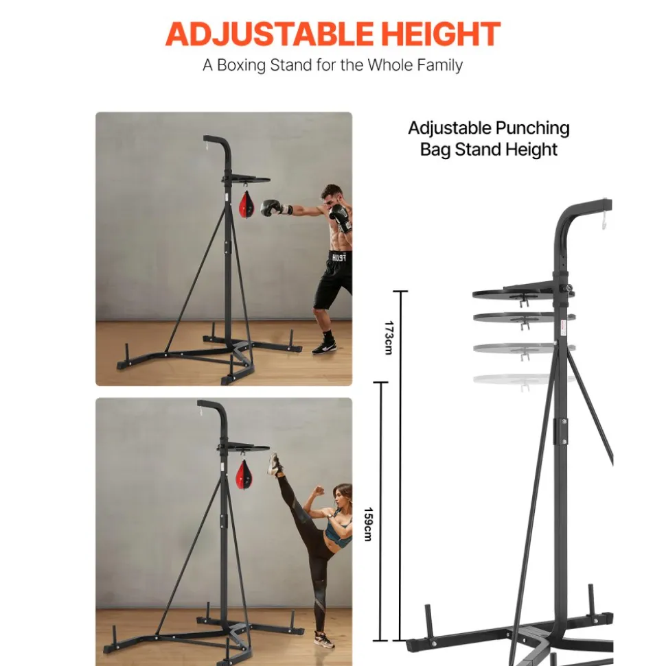 VEVOR 2 in 1 Punching Bag Stand, Steel Heavy Duty Workout Equipment, Adjustable Height Boxing Punching Bag and Speed Bag Stand, Freestanding Sandbag Rack, Holds Up to 140 lbs, for Home Gym Fitness