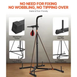 VEVOR 2 in 1 Punching Bag Stand, Steel Heavy Duty Workout Equipment, Adjustable Height Boxing Punching Bag and Speed Bag Stand, Freestanding Sandbag Rack, Holds Up to 140 lbs, for Home Gym Fitness