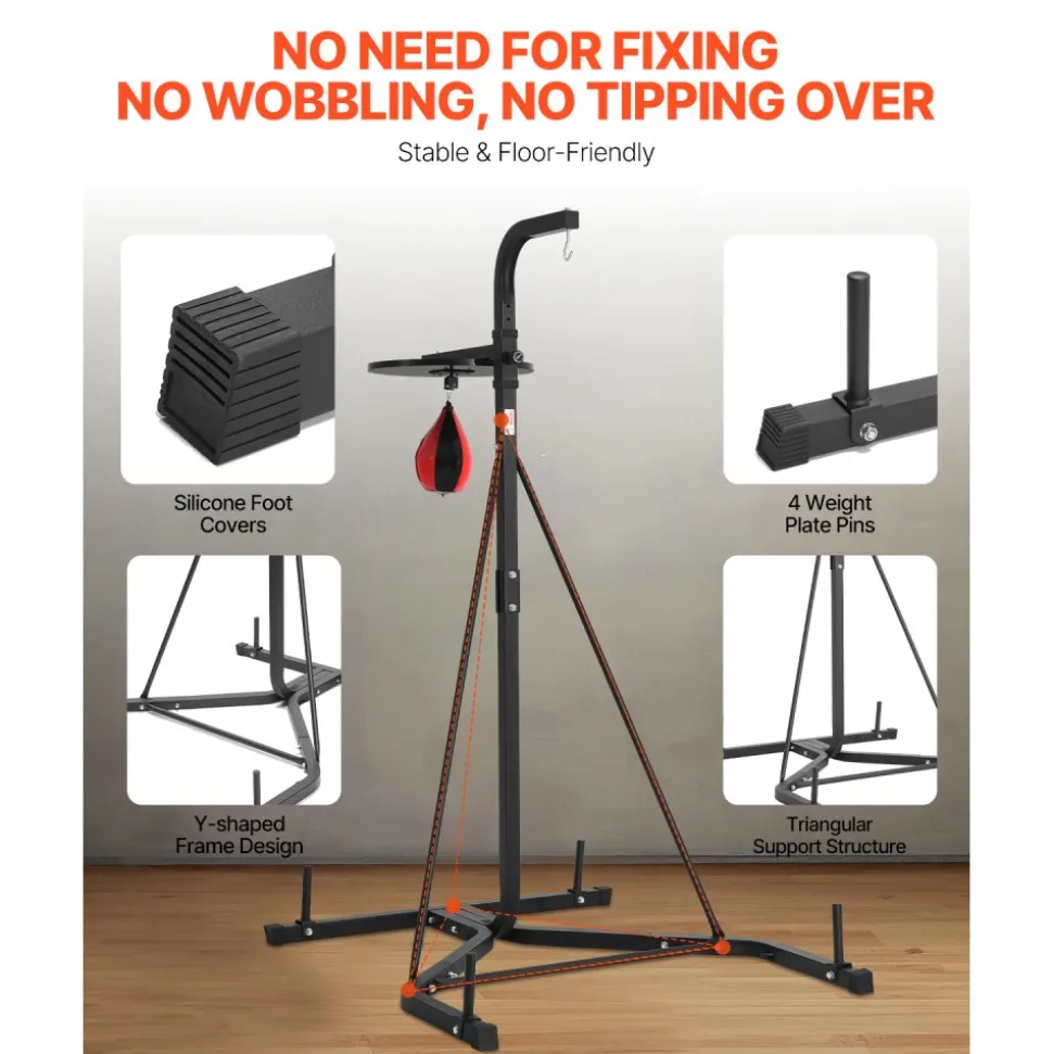 VEVOR 2 in 1 Punching Bag Stand, Steel Heavy Duty Workout Equipment, Adjustable Height Boxing Punching Bag and Speed Bag Stand, Freestanding Sandbag Rack, Holds Up to 140 lbs, for Home Gym Fitness