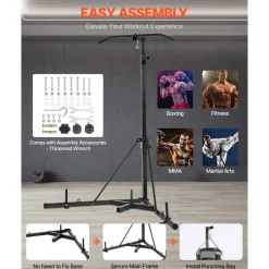 VEVOR 2 in 1 Punching Bag Stand, Steel Heavy Duty Workout Equipment, Adjustable Height Boxing Punching Bag Stand with Pull Up Bar, Freestanding Sandbag Rack, Holds Up to 140 lbs, for Home Gym Fitness