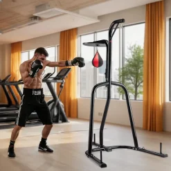 VEVOR 2 in 1 Punching Bag Stand, Steel Heavy Duty Workout Equipment, Adjustable Height Boxing Punching Bag and Speed Bag Stand, Freestanding Sandbag Rack, Holds Up to 140 lbs, for Home Gym Fitness