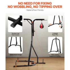 VEVOR 2 in 1 Punching Bag Stand, Steel Heavy Duty Workout Equipment, Adjustable Height Boxing Punching Bag and Speed Bag Stand, Freestanding Sandbag Rack, Holds Up to 140 lbs, for Home Gym Fitness