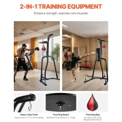 VEVOR 2 in 1 Punching Bag Stand, Steel Heavy Duty Workout Equipment, Adjustable Height Boxing Punching Bag and Speed Bag Stand, Freestanding Sandbag Rack, Holds Up to 140 lbs, for Home Gym Fitness