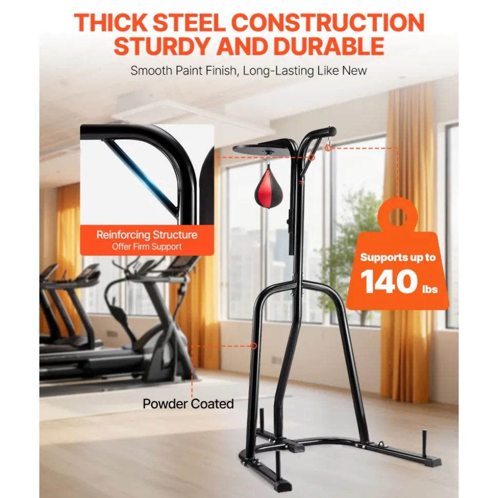 VEVOR 2 in 1 Punching Bag Stand, Steel Heavy Duty Workout Equipment, Adjustable Height Boxing Punching Bag and Speed Bag Stand, Freestanding Sandbag Rack, Holds Up to 140 lbs, for Home Gym Fitness