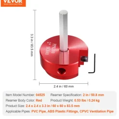 VEVOR 2 In PVC Pipe Reamer, Aluminum Alloy, PVC Pipe Fitting Saver, for Use with SCH 40 ABS, PVC, CPVC Pipes, Clean Leftover Pipe & Solvent Cement Remnants, for Water Lines, Drain Lines, Vent Lines