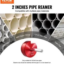 VEVOR 2 In PVC Pipe Reamer, Aluminum Alloy, PVC Pipe Fitting Saver, for Use with SCH 40 ABS, PVC, CPVC Pipes, Clean Leftover Pipe & Solvent Cement Remnants, for Water Lines, Drain Lines, Vent Lines