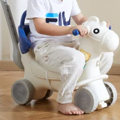 VEVOR 4 in 1 Rocking Horse for Toddlers 1-3 Years, Baby Rocking Horse with Detachable Balance Board, Push Handle and 4 Smooth Wheels, Support up to HDPE 80 lbs Kids Ride on Toy with Sound, Blue