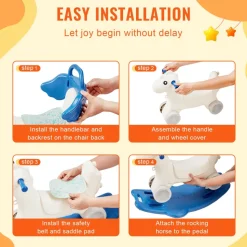 VEVOR 4 in 1 Rocking Horse for Toddlers 1-3 Years, Baby Rocking Horse with Detachable Balance Board, Push Handle and 4 Smooth Wheels, Support up to HDPE 80 lbs Kids Ride on Toy with Sound, Blue
