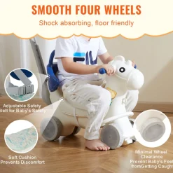 VEVOR 4 in 1 Rocking Horse for Toddlers 1-3 Years, Baby Rocking Horse with Detachable Balance Board, Push Handle and 4 Smooth Wheels, Support up to HDPE 80 lbs Kids Ride on Toy with Sound, Blue