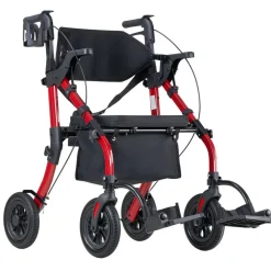VEVOR 2-in-1 Rollator Walker & Transport Chair for Seniors, Foldable Rolling Walker Wheelchair, Lightweight Aluminum Mobility Walking Aid with Solid PU Wheels, Cup & Cane Holder - Supports 300LBS