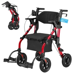 VEVOR 2-in-1 Rollator Walker & Transport Chair for Seniors, Foldable Rolling Walker Wheelchair, Lightweight Aluminum Mobility Walking Aid with Solid PU Wheels, Cup & Cane Holder - Supports 300LBS