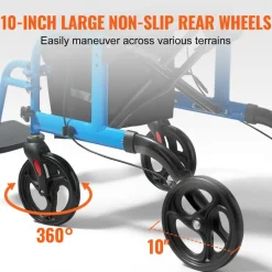 VEVOR 2 in 1 Rollator Walker & Transport Chair for Seniors, Folding Rolling Walker Wheelchair Combo & Footrests, Lightweight Aluminum Mobility Walker with Adjustable Handle, All Terrain Wheels, 300LBS