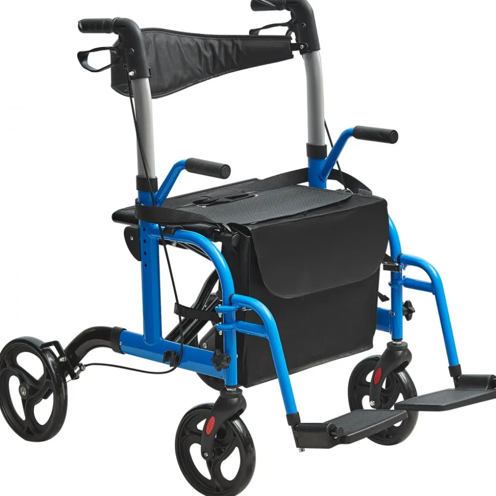 VEVOR 2 in 1 Rollator Walker & Transport Chair for Seniors, Folding Rolling Walker Wheelchair Combo & Footrests, Lightweight Aluminum Mobility Walker with Adjustable Handle, All Terrain Wheels, 300LBS