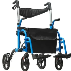 VEVOR 2 in 1 Rollator Walker & Transport Chair for Seniors, Folding Rolling Walker Wheelchair Combo & Footrests, Lightweight Aluminum Mobility Walker with Adjustable Handle, All Terrain Wheels, 300LBS