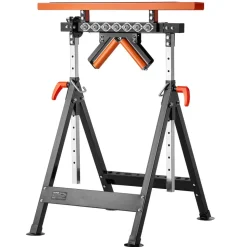 VEVOR 4-in-1 Roller Stand, 440 lb Load Capacity, 33-50 in Adjustable Height, Folding Heavy Duty with Rack & Polished Multi-directional Roller Head, for Table Saw Outfeed Woodworking Extension Support