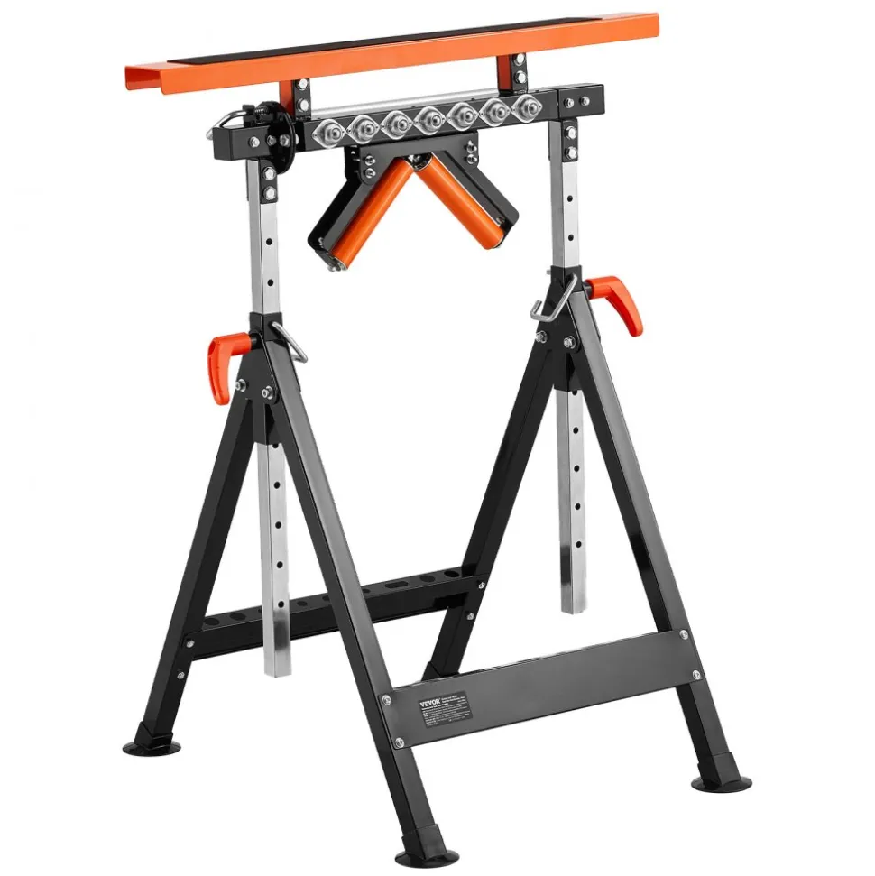 VEVOR 4-in-1 Roller Stand, 440 lb Load Capacity, 33-50 in Adjustable Height, Folding Heavy Duty with Rack & Polished Multi-directional Roller Head, for Table Saw Outfeed Woodworking Extension Support