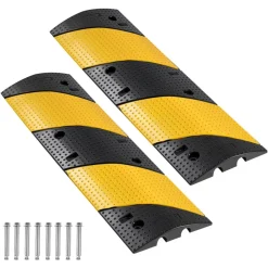 VEVOR 40 in Rubber Speed Bump, 2 Pack, 2 Channel Heavy Duty Traffic Speed Hump, 22000 lbs/Axle Load Capacity, Cable Protector Ramp with Expansion Screws, for Asphalt Concrete Gravel Driveway and Road