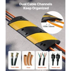 VEVOR 40 in Rubber Speed Bump, 2 Pack, 2 Channel Heavy Duty Traffic Speed Hump, 22000 lbs/Axle Load Capacity, Cable Protector Ramp with Expansion Screws, for Asphalt Concrete Gravel Driveway and Road