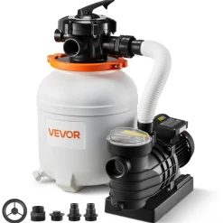 VEVOR 12 in Sand Filter Pump for Above Ground Pool, 0.33 HP 3000 GPH, Swimming Pool Sand Filter Pump with Pre-Assembled & Leak-Resistant Design, 6-Way Valve, High-Efficiency Filtration for Pools