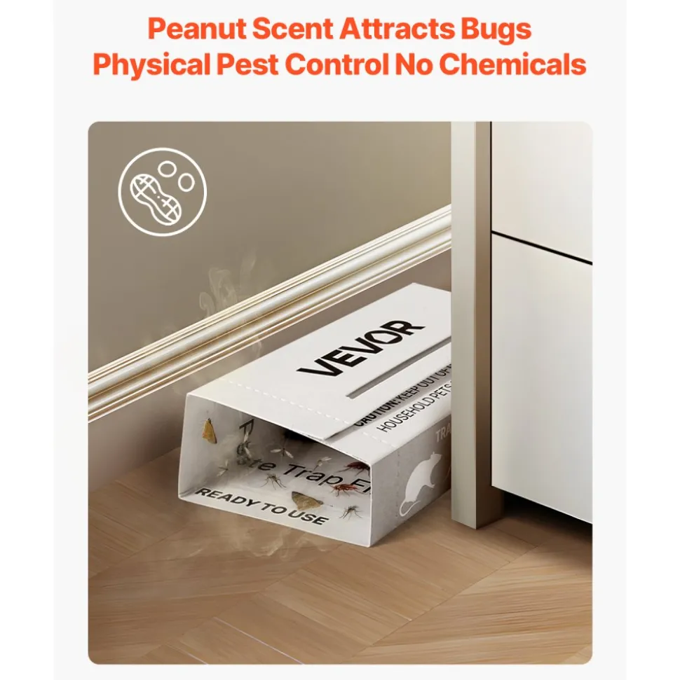VEVOR Insect Glue Trap, 36 Pack Glue Boards, Peanut Scent, Foldable Design Sticky Pest Control Adhesive Sticky Traps Indoor for Home, Ready to Use for Catching Bugs, Ants, Roaches, Spiders, Centipedes