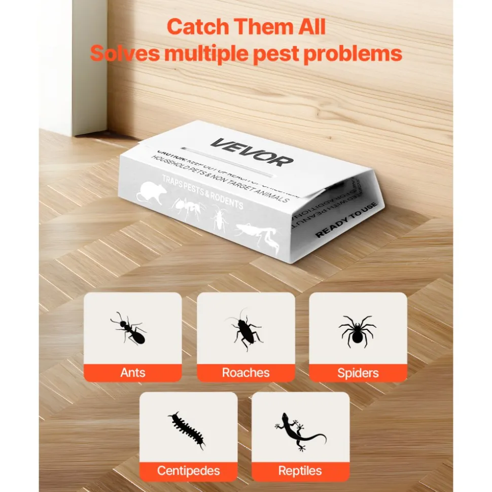 VEVOR Insect Glue Trap, 36 Pack Glue Boards, Peanut Scent, Foldable Design Sticky Pest Control Adhesive Sticky Traps Indoor for Home, Ready to Use for Catching Bugs, Ants, Roaches, Spiders, Centipedes
