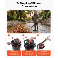 VEVOR 3-in-1 Shop Vac, 8 Gallon Wet Dry Shop Vacuum, 4.5 Peak HP Portable Vacuum Cleaner with Blower, Dual-Filter, 1350W Input Power, 1.25in x 7ft Hose, 9.8ft Cord for Jobsite, Workshop, Garage, Home