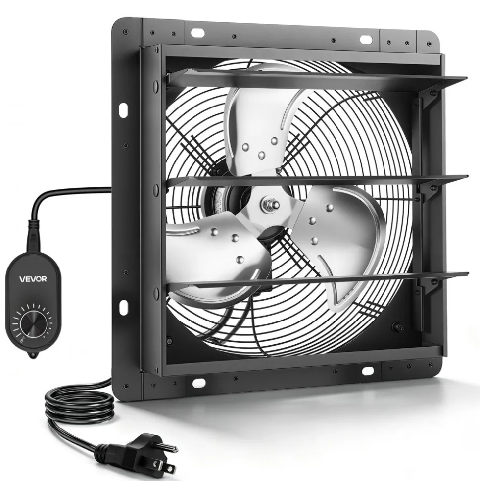 VEVOR 10 in Shutter Exhaust Fan Wall-Mount Automatic Louvers Variable Speed, Sturdy Steel Housing, Low Noise, AC Motor, 874 CFM Ventilation and Cooling for Attic, Garage, Barn, Greenhouse, Workshop