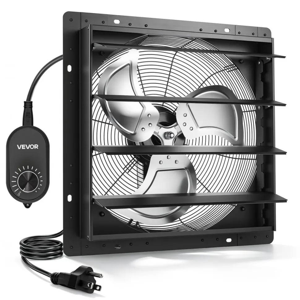 VEVOR 18 in Shutter Exhaust Fan Wall-Mount Automatic Louvers Variable Speed, Sturdy Steel Housing, Low Noise, AC Motor, 3051 CFM Ventilation and Cooling for Attic, Garage, Barn, Greenhouse, Workshop