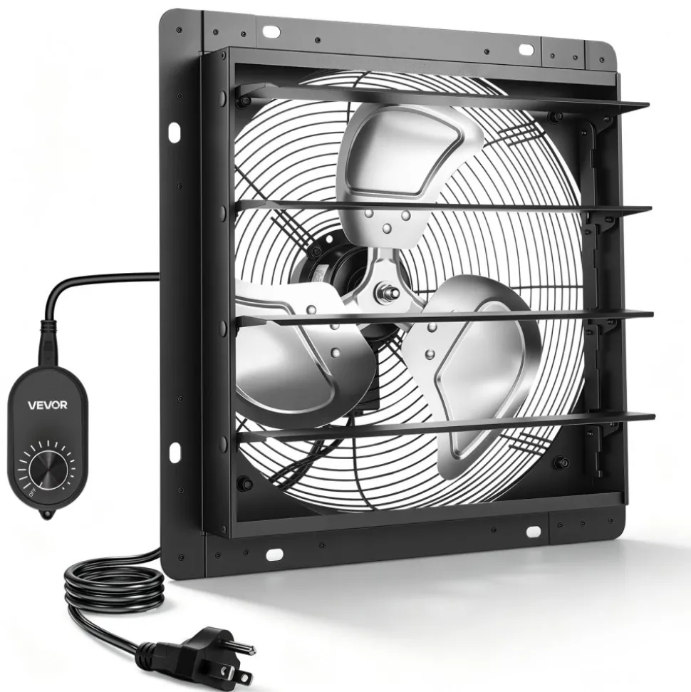 VEVOR 14 in Shutter Exhaust Fan Wall-Mount Automatic Louvers Variable Speed, Sturdy Steel Housing, Low Noise, AC Motor, 1802 CFM Ventilation and Cooling for Attic, Garage, Barn, Greenhouse, Workshop