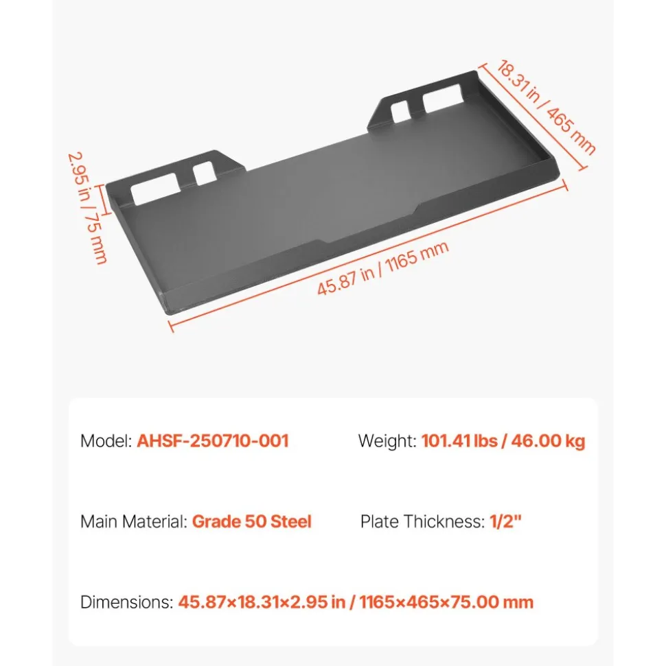 VEVOR 1/2 in Skid Steer Mount Plate Universal Quick Attach Mount Plate, Easy to Bolt, 9000 lbs Load Capacity, Heavy Duty Steel Loader Plates Compatible with Kubota Bobcat Skid Steers and Tractors