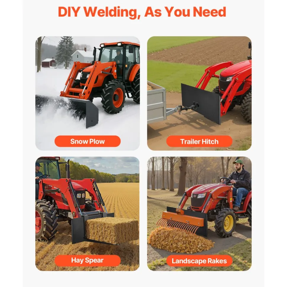 VEVOR 1/4 in Skid Steer Mount Plate, Universal Quick Attach Mount Plate, Easy to Bolt, 3000lbs Load Capacity, Heavy Duty Steel Loader Plates Compatible with Kubota Bobcat Skid Steers & Tractors