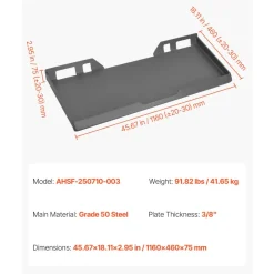 VEVOR 3/8 in Skid Steer Mount Plate, Universal Quick Attach Mount Plate, Easy to Bolt, 7000lbs Load Capacity, Heavy Duty Steel Loader Plates Compatible with Kubota Bobcat Skid Steers & Tractors