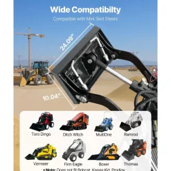 VEVOR 1/4 in Skid Steer Mount Plate, Universal Quick Attach Mount Plate, Easy to Bolt, 1500lbs Load Capacity, Heavy Duty Steel Loader Plates Compatible with Toro Dingo Skid Steers & Tractors