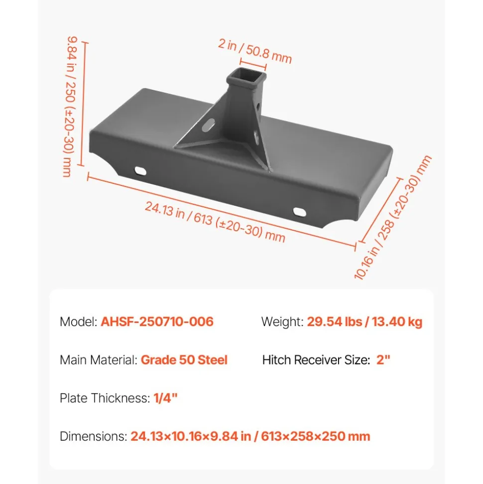VEVOR 1/4 in Skid Steer Mount Plate with 2" Receiver Hitch, Universal Quick Attach Mount Plate, 1500lbs Capacity, Heavy Duty Steel Loader Plates Compatible with Toro Dingo Skid Steers & Tractors