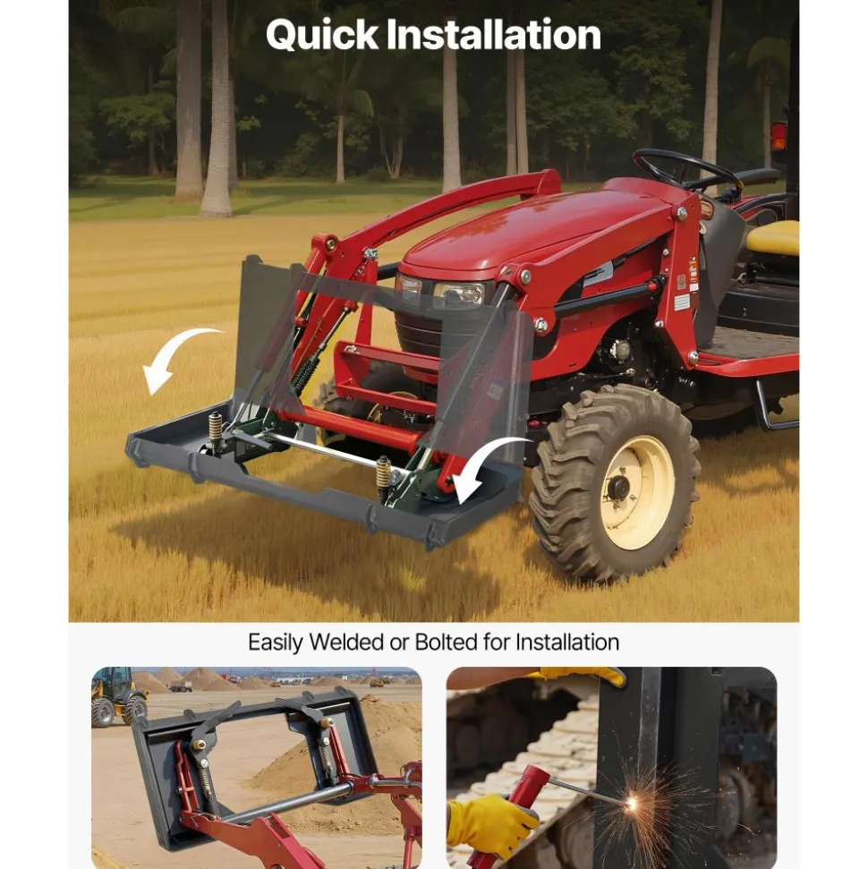 VEVOR 3/8 in Skid Steer Mount Plate Universal Quick Attach Mount Plate, Easy to Bolt, 2000 lbs Load Capacity, Heavy Duty Steel Loader Plates Compatible with Kubota Bobcat Skid Steers and Tractors